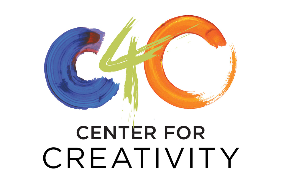 Center for Creativity logo with blue C, green 4, and orange C