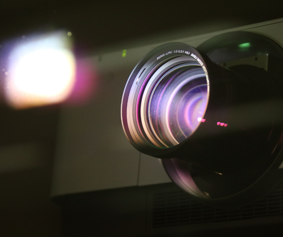 projector lens in operation with bright light