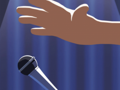 cartoon hand reaching for a microphone